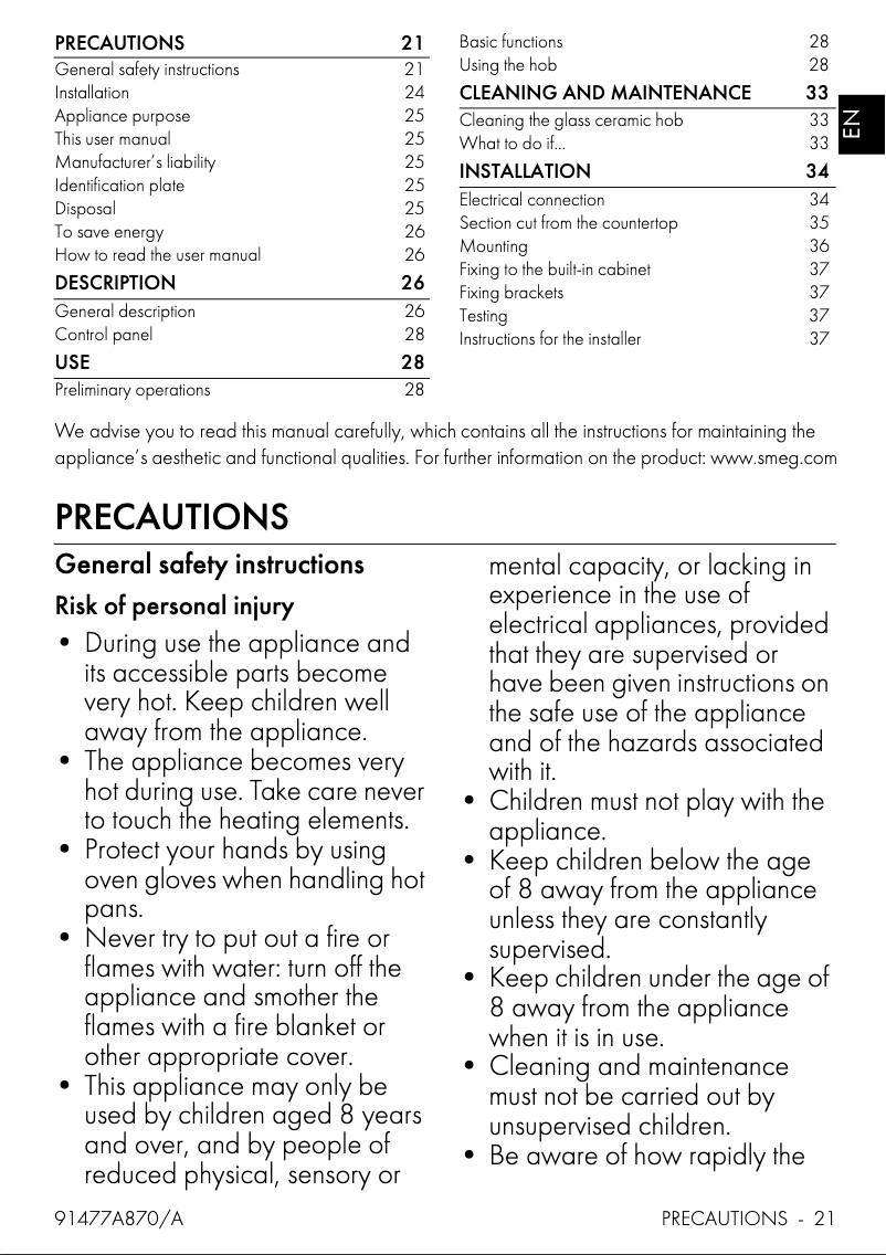 Página nº 1 - Manual de usuario Smeg SE395ETDL