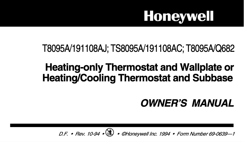 Página 1 del manual Manual de usuario Honeywell T8095A