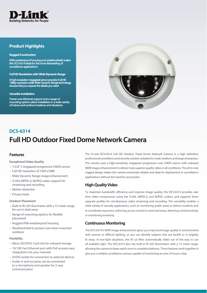 Página 1 del manual Ficha técnica D-Link DCS-6314