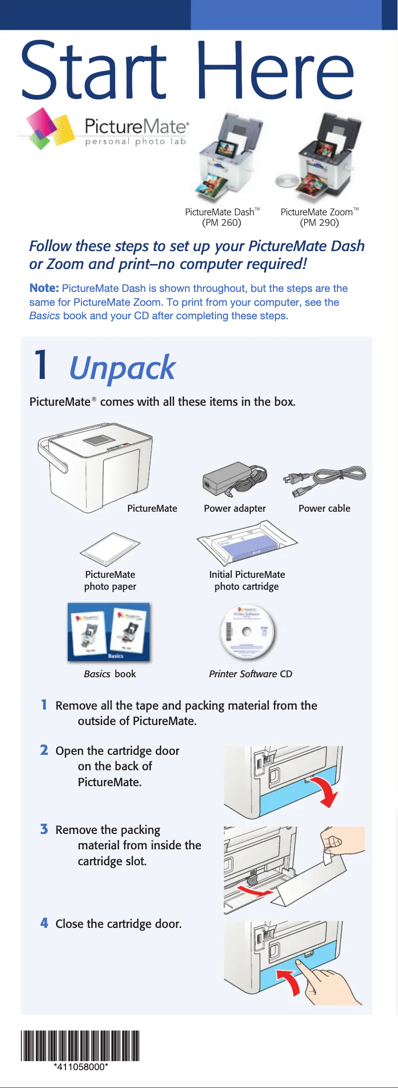 Imagen de la primera página del manual del dispositivo PictureMate Dash