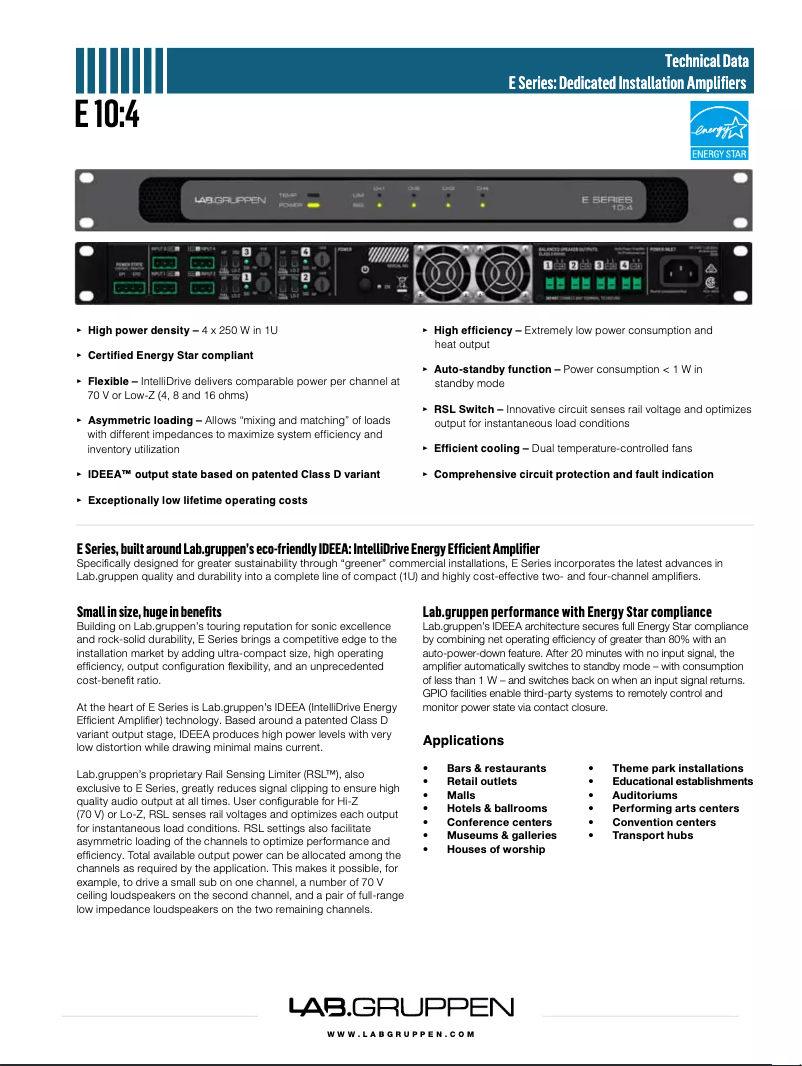 Página 1 del manual Guía de inicio rápido Lab Gruppen E 10:4