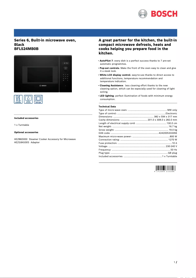 Página 1 del manual Ficha técnica Bosch BFL524MB0B