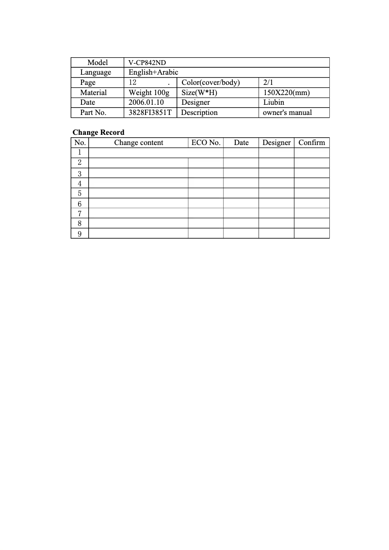 Imagen de la primera página del manual del dispositivo VTCP842ND