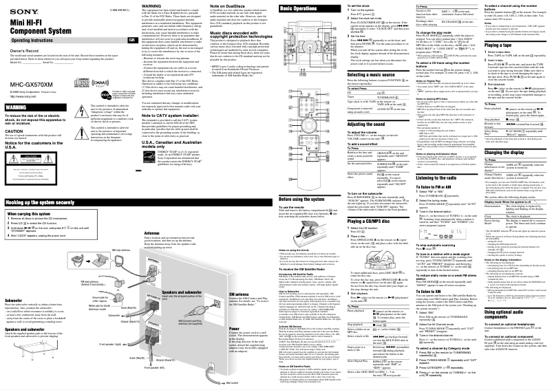 Imagen de la primera página del manual del dispositivo MHC-GX570XM