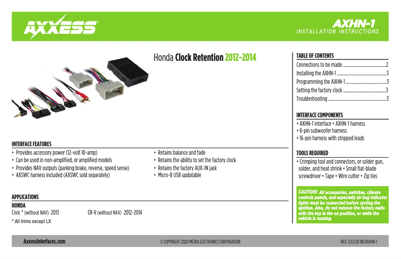 Imagen de la primera página del manual del dispositivo AXHN-1
