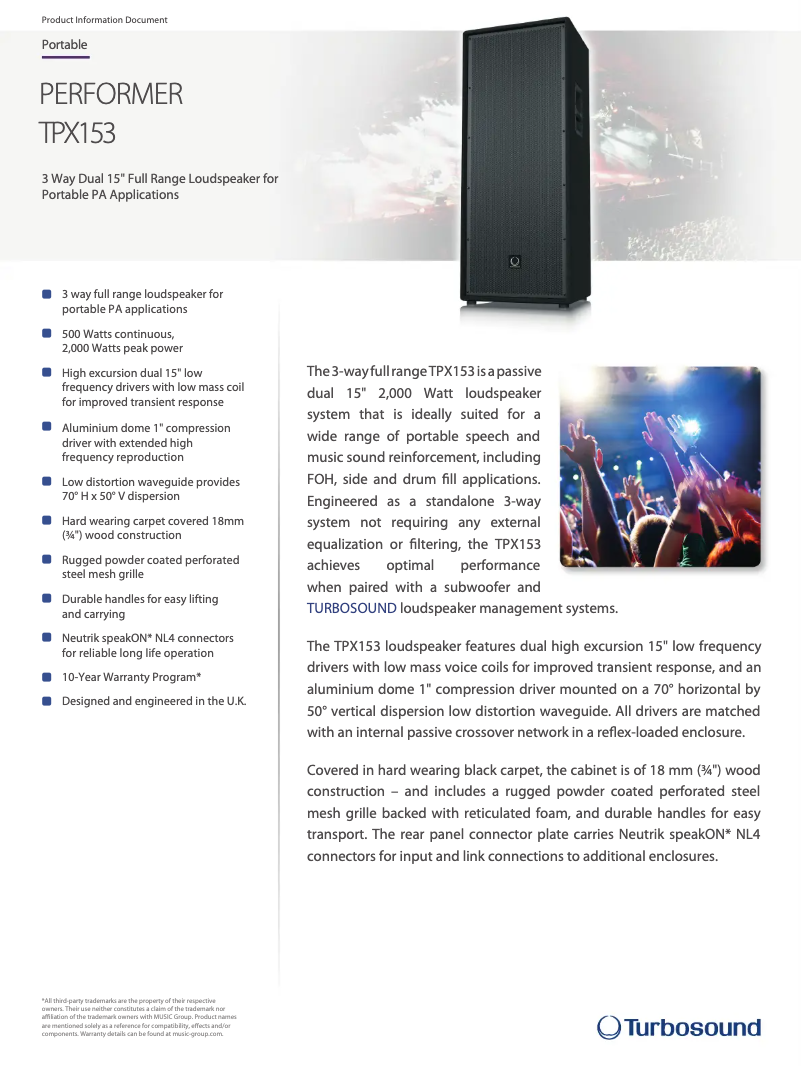 Imagen de la primera página del manual del dispositivo Performer TPX153