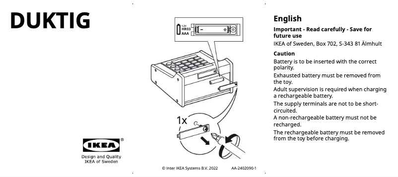 Imagen de la primera página del manual del dispositivo DUKTIG 905.720.33