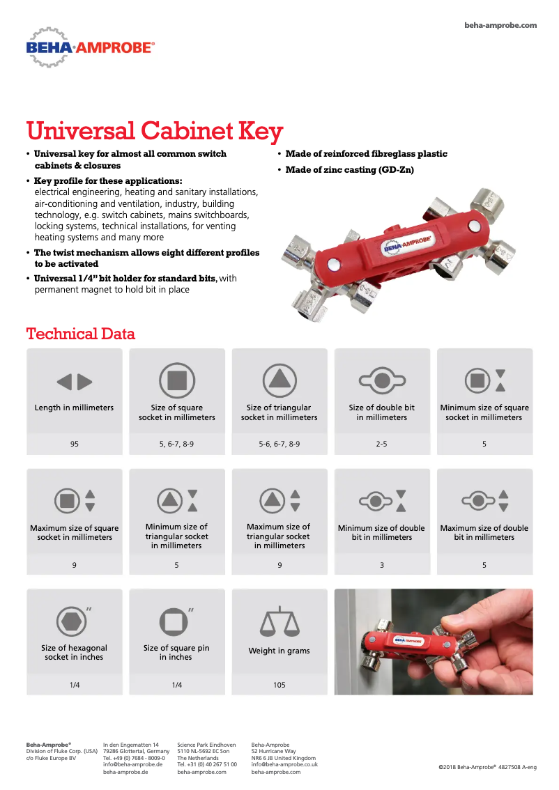 Página nº 1 - Manual de usuario Beha-Amprobe Universal Cabinet Key