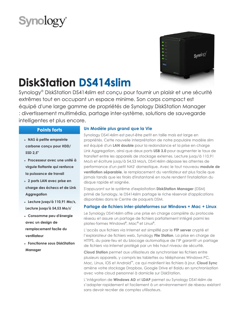 Imagen de la primera página del manual del dispositivo DiskStation DS414slim