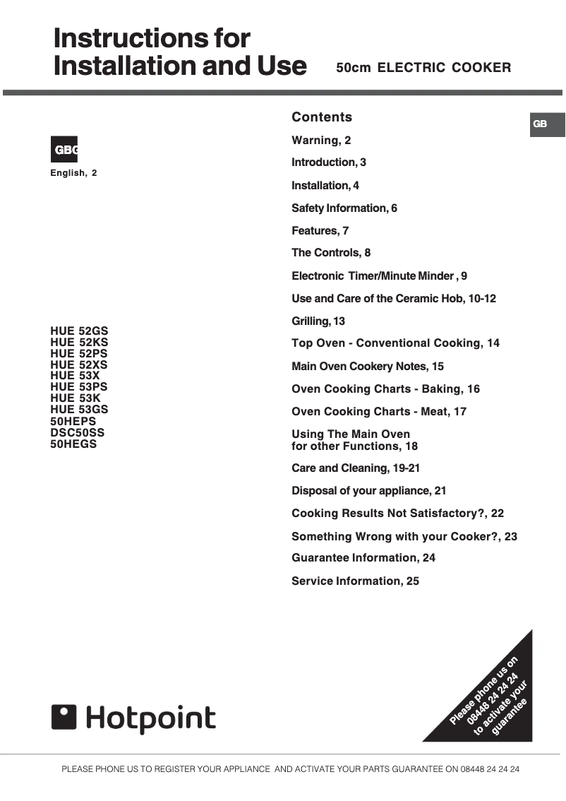Imagen de la primera página del manual del dispositivo HUE52GS