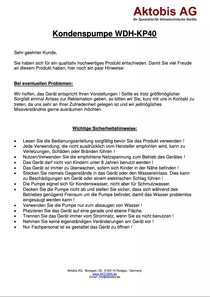 Página nº 1 - Manual de usuario Aktobis WDH-KP40