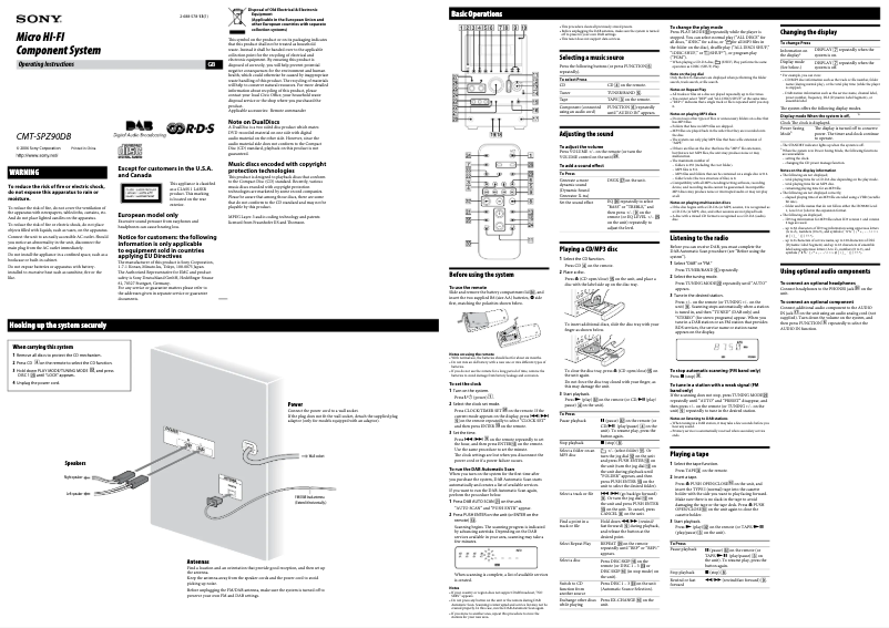 Imagen de la primera página del manual del dispositivo CMT-SPZ90DAB
