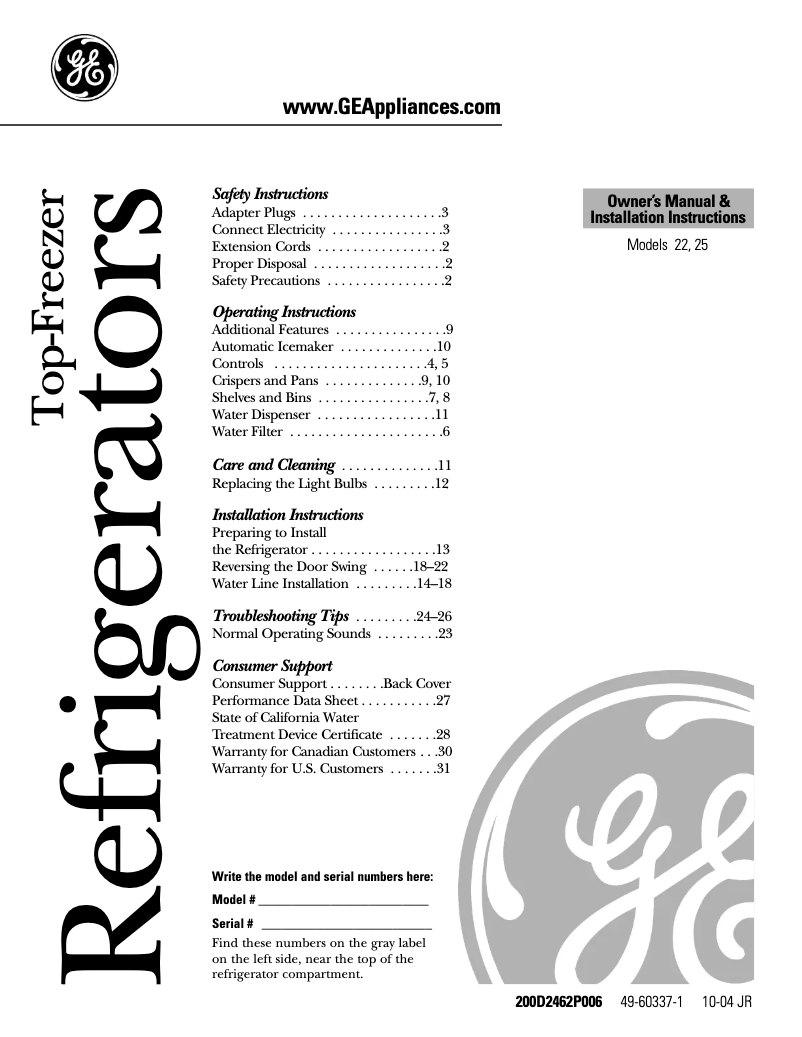 Imagen de la primera página del manual del dispositivo Profile PTS22LCSCC