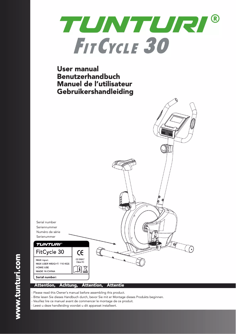 Página 1 del manual Manual de usuario Tunturi FitCycle 30