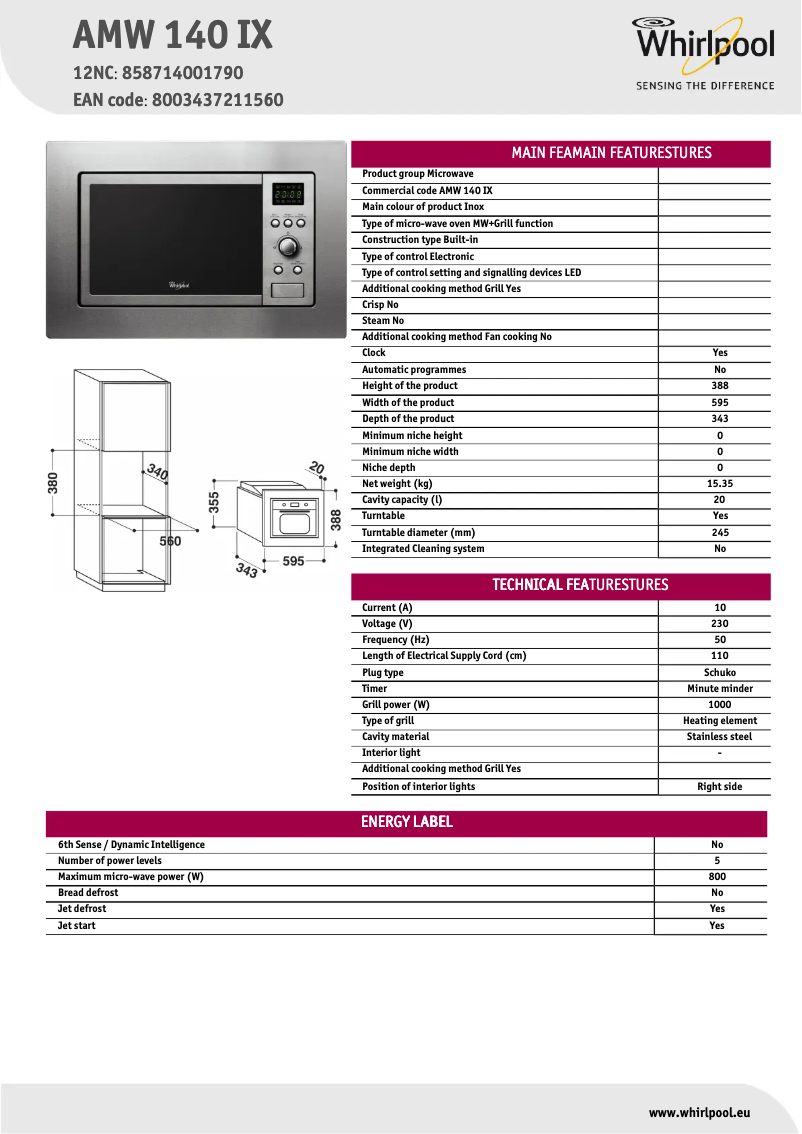 Imagen de la primera página del manual del dispositivo AMW 140 IX