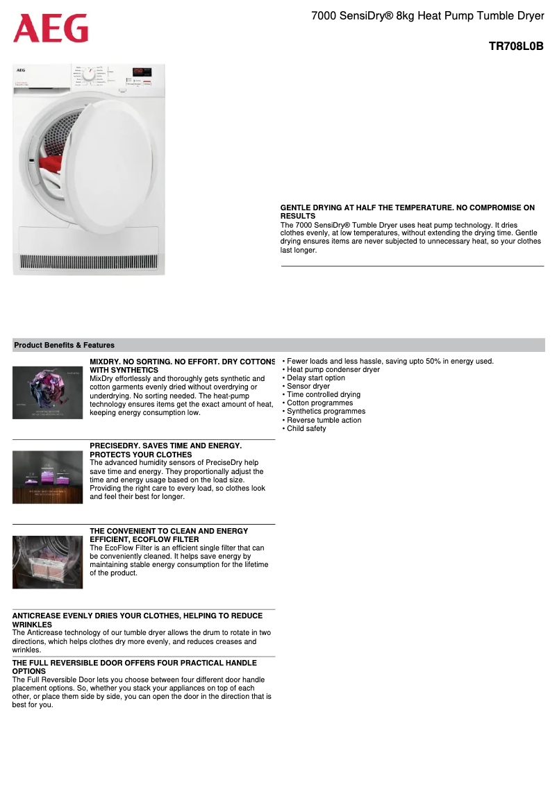 Página 1 del manual Ficha técnica AEG TR708L0B