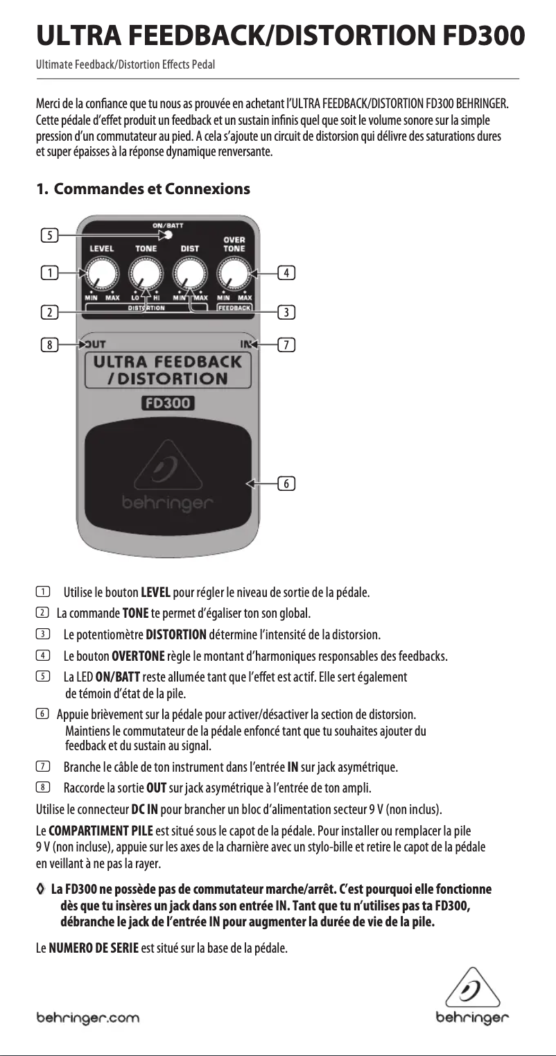 Página 1 del manual Manual de usuario Behringer Ultra Feedback Distortion FD300