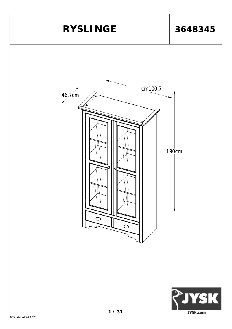 Imagen de la primera página del manual del dispositivo Ryslinge (101x190x47)