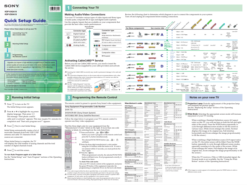 Imagen de la primera página del manual del dispositivo KDF-E42A10