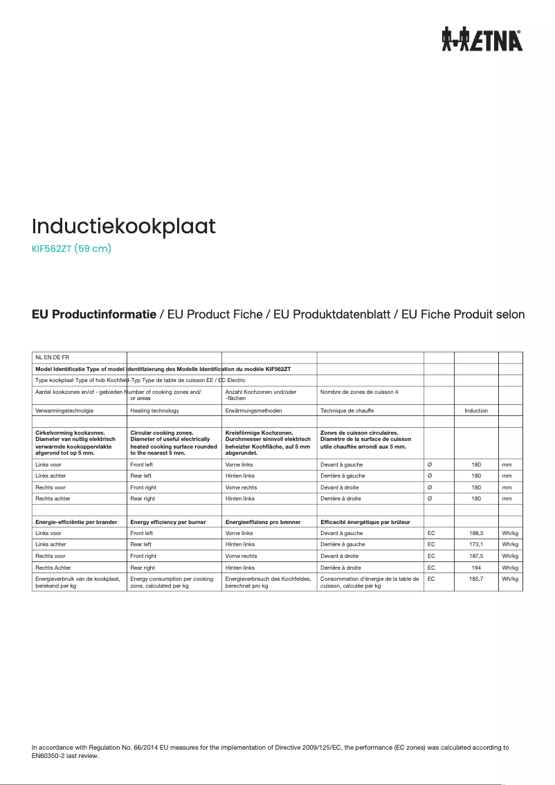Página 1 del manual Ficha técnica Etna KIF562ZT