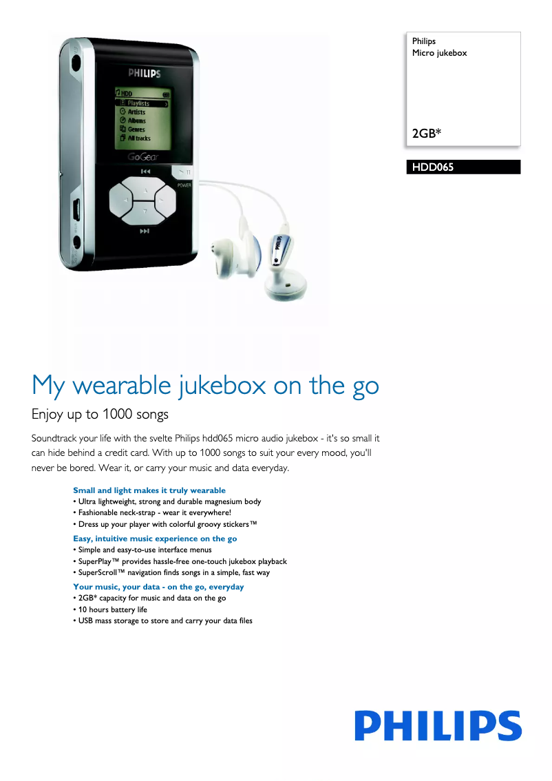 Imagen de la primera página del manual del dispositivo GoGear HDD065