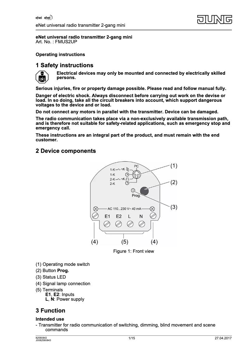 Imagen de la primera página del manual del dispositivo FM US 2 UP
