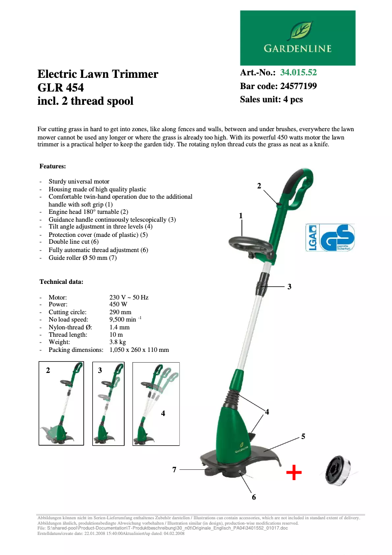 Imagen de la primera página del manual del dispositivo GLR 454