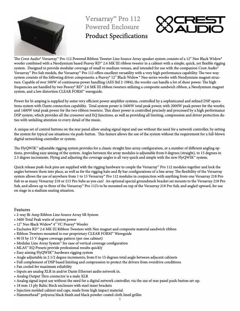 Imagen de la primera página del manual del dispositivo Versarray PRO 112