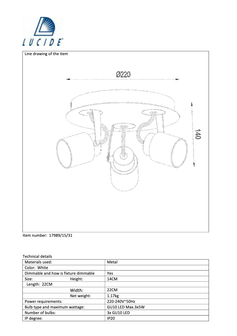 Imagen de la primera página del manual del dispositivo Dica LED