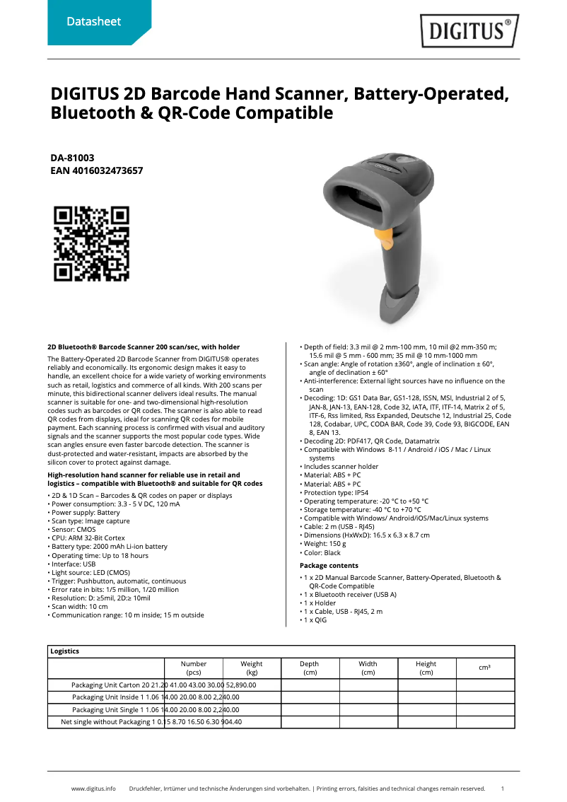 Página 1 del manual Ficha técnica Digitus DA-81003