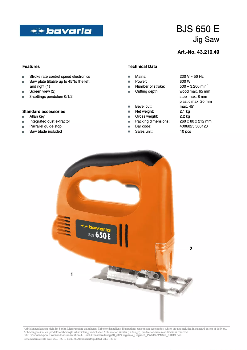 Imagen de la primera página del manual del dispositivo BJS 650 E