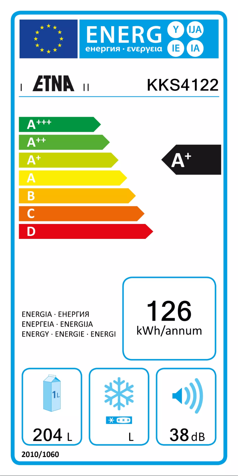 Página 1 del manual Etiqueta energética Etna KKS4122