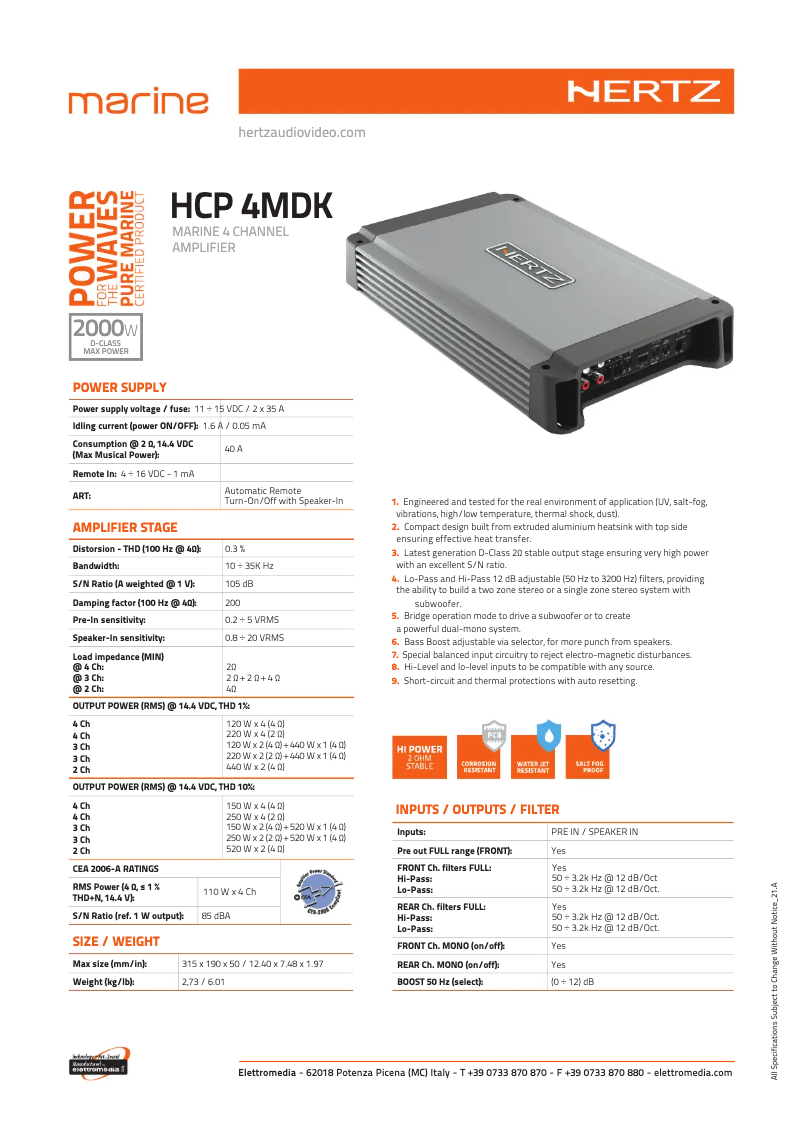 Página 1 del manual Ficha técnica Hertz HCP 4MDK