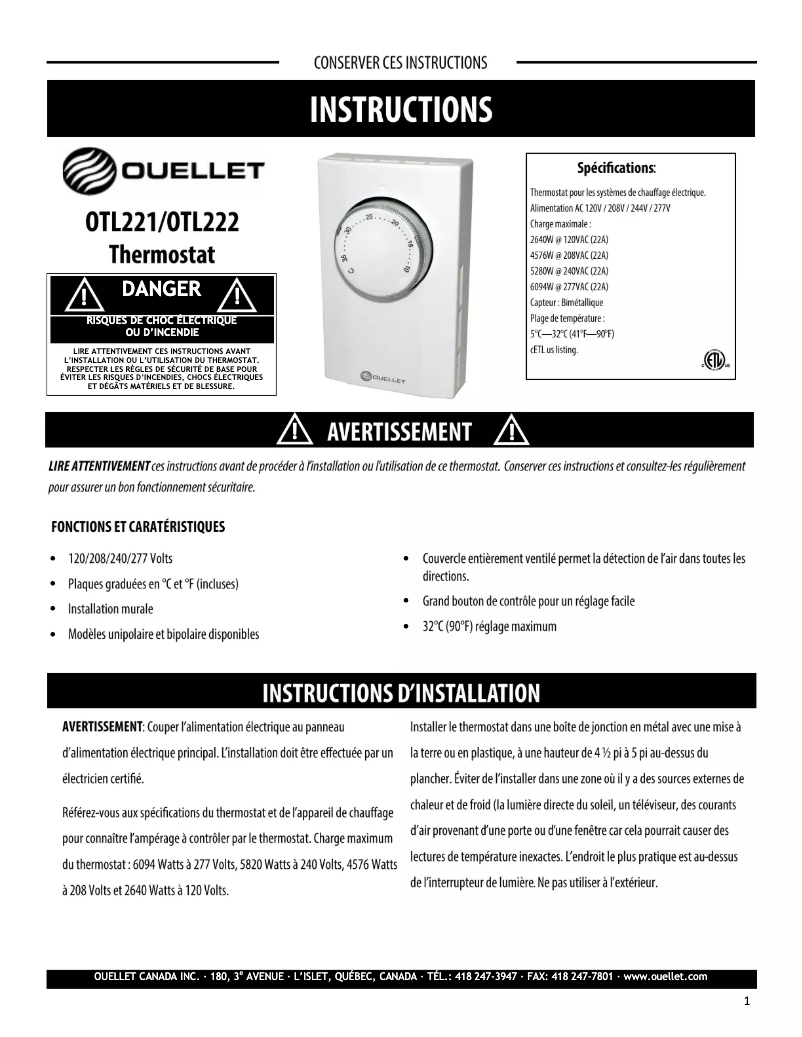 Página 1 del manual Manual de usuario Ouellet OTL222