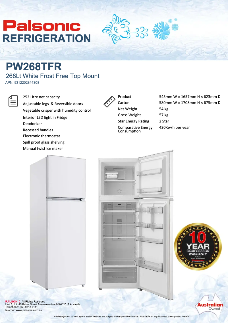 Página nº 1 - Manual de usuario Palsonic PW268TFR