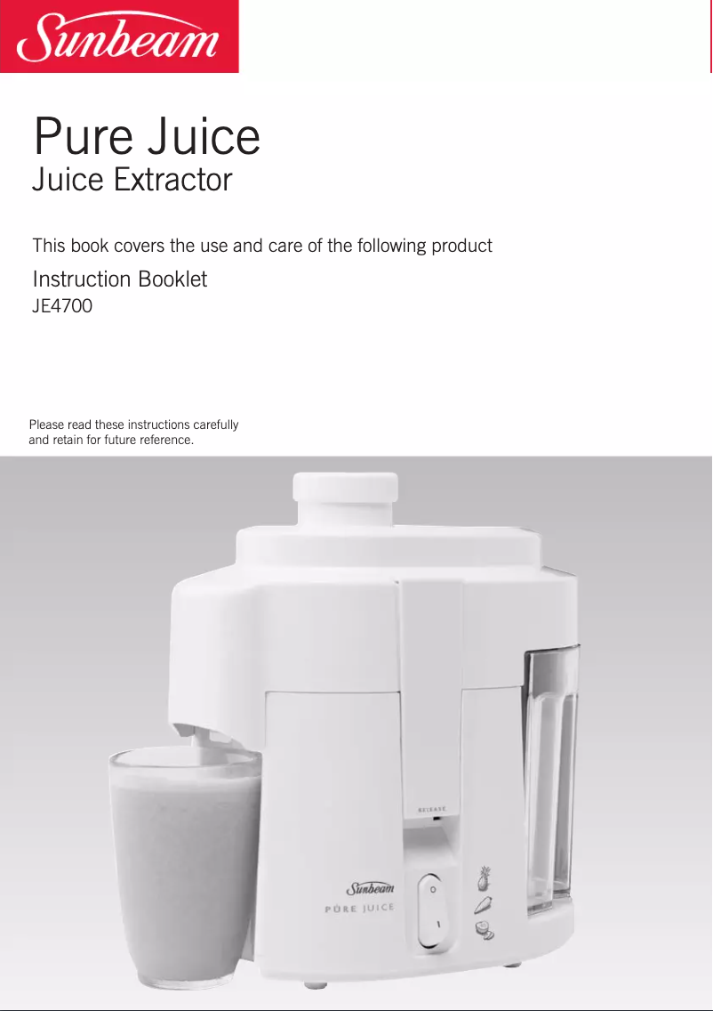 Imagen de la primera página del manual del dispositivo Pure Juice JE4700