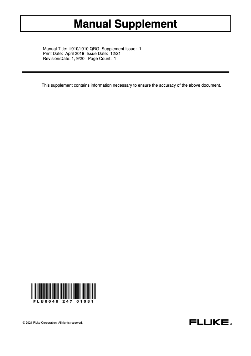 Página 1 del manual Guía de inicio rápido Fluke ii910