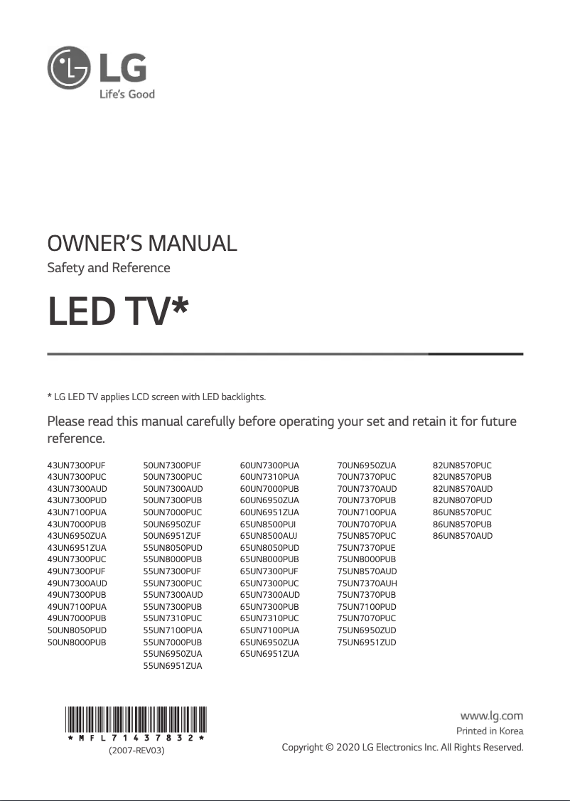 Página nº 1 - Manual de usuario LG 75UN7370PUE