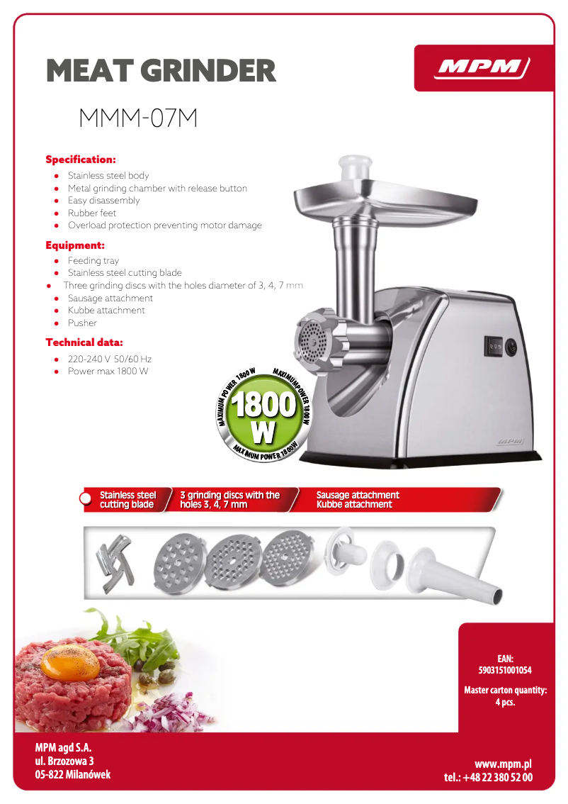 Página 1 del manual Ficha técnica MPM MMM-07M