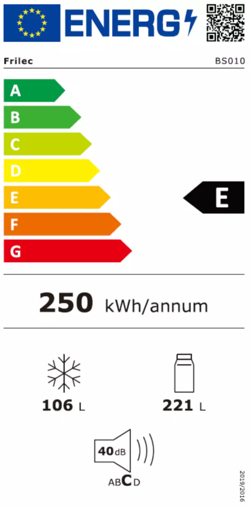 Página 1 del manual Etiqueta energética Frilec BS010