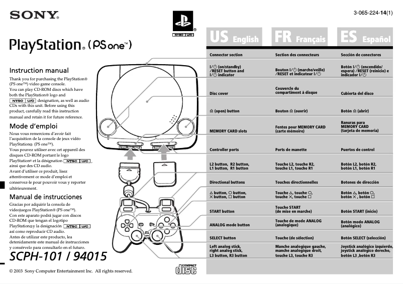 Imagen de la primera página del manual del dispositivo PlayStation