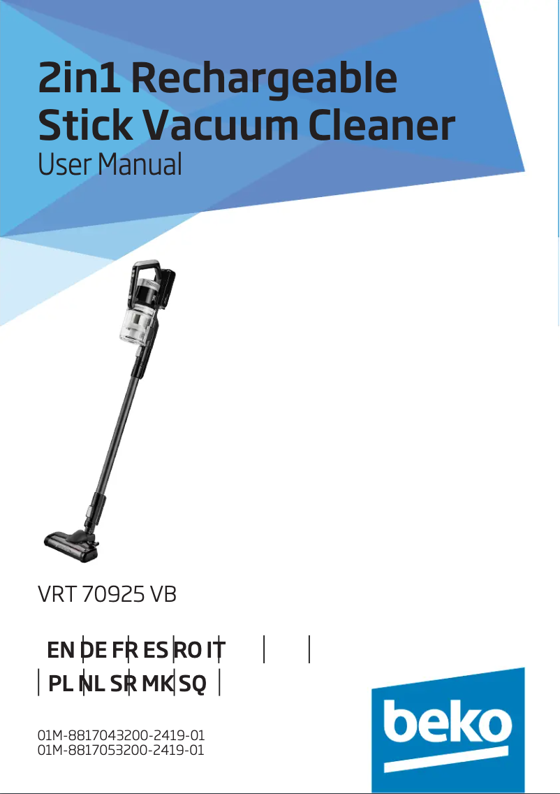 Imagen de la primera página del manual del dispositivo VRT70925VB