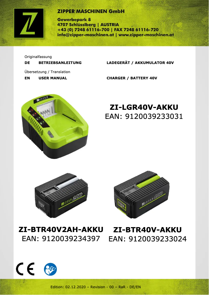 Imagen de la primera página del manual del dispositivo ZI-LGR40V-AKKU
