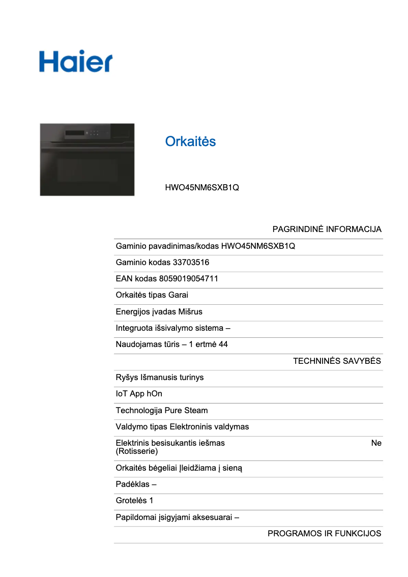 Página 1 del manual Etiqueta energética Haier HWO45NM6SXB1Q