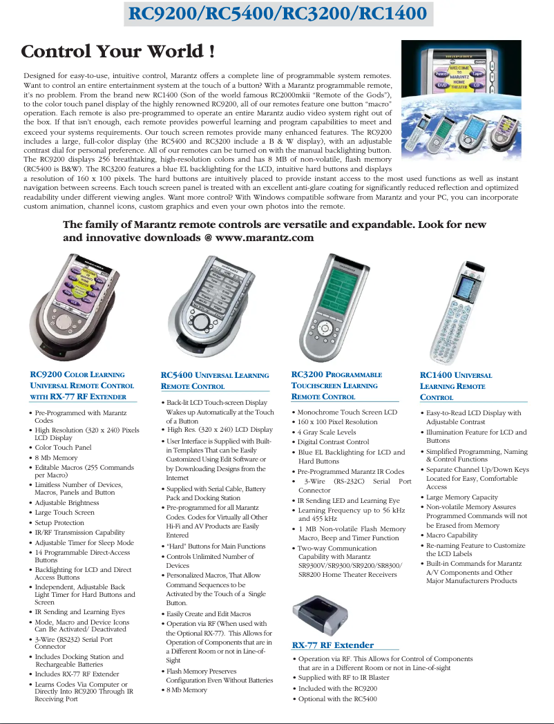 Página 1 del manual Ficha técnica Marantz RC9200