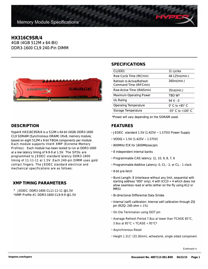 Página nº 1 - Manual de usuario Kingston HyperX Savage