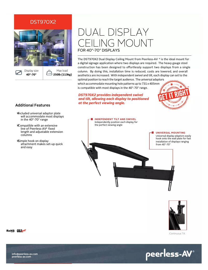 Página 1 del manual Folleto Peerless-AV DST970X2