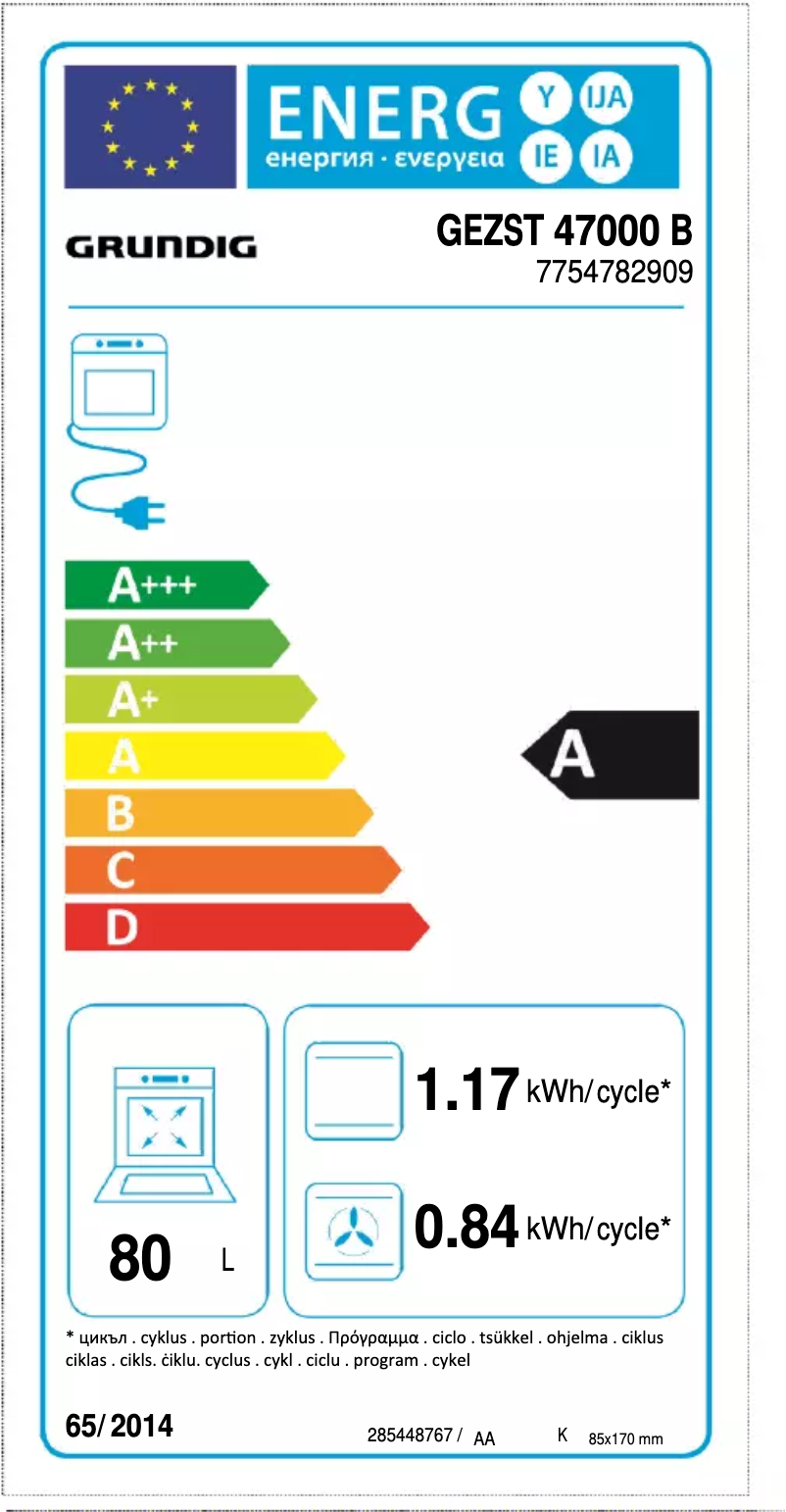 Página 1 del manual Etiqueta energética Grundig GEZST 47000 B