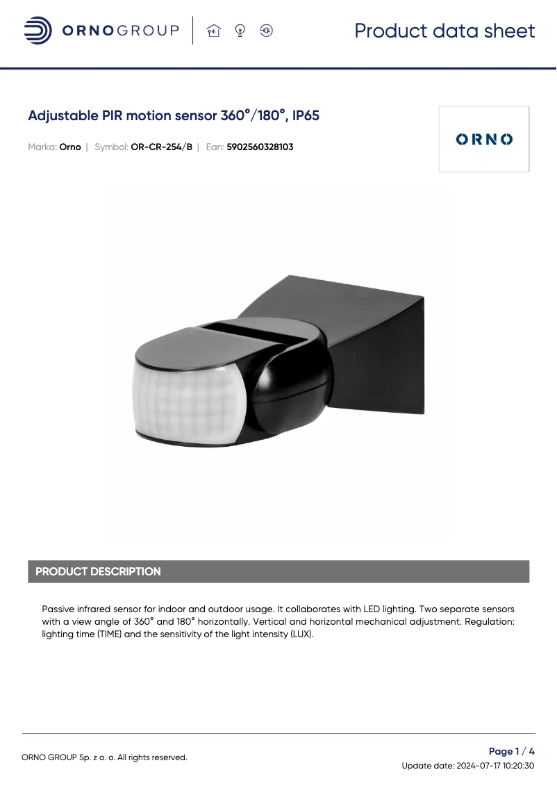 Imagen de la primera página del manual del dispositivo OR-CR-254