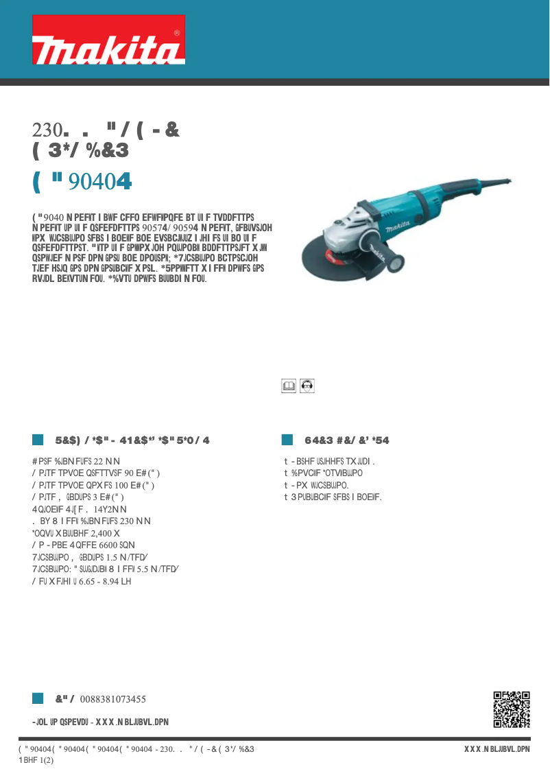 Página 1 del manual Ficha técnica Makita GA9040S